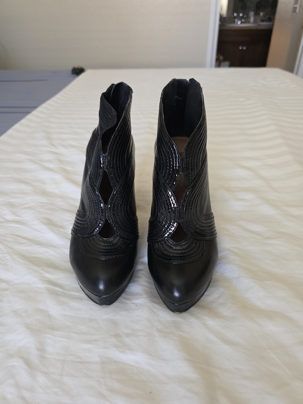 Women's Black Cutout Ankle Booties with Textured Detail